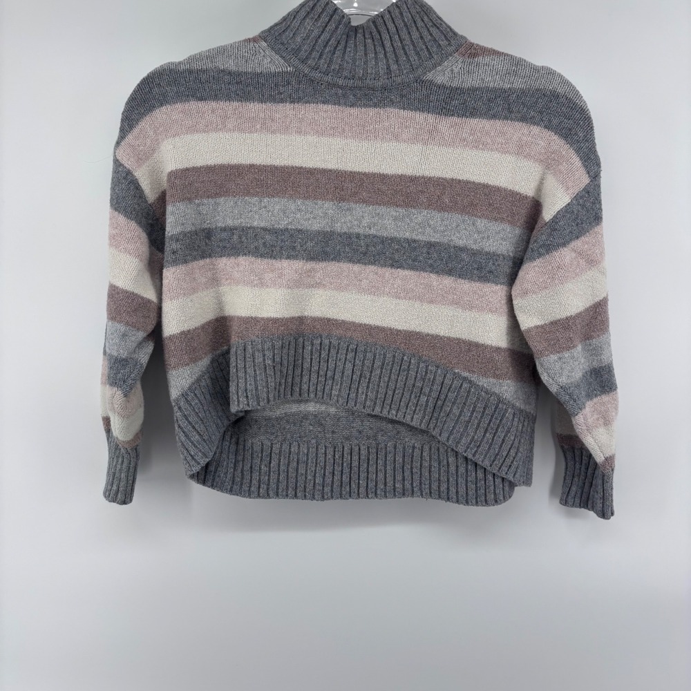 Striped Knit Sweater Mock Neck Pullover Gray‎ Brown Pink Neutral Tones Size 7